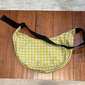 Baggu medium crescent Pink+ Pistachio Pixel Gingham